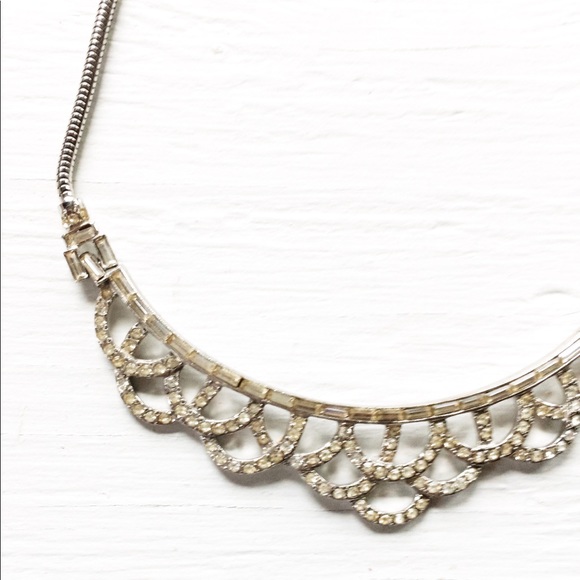 Antique 1950s Rhinestone Sterling Silver Necklace - Picture 2 of 7